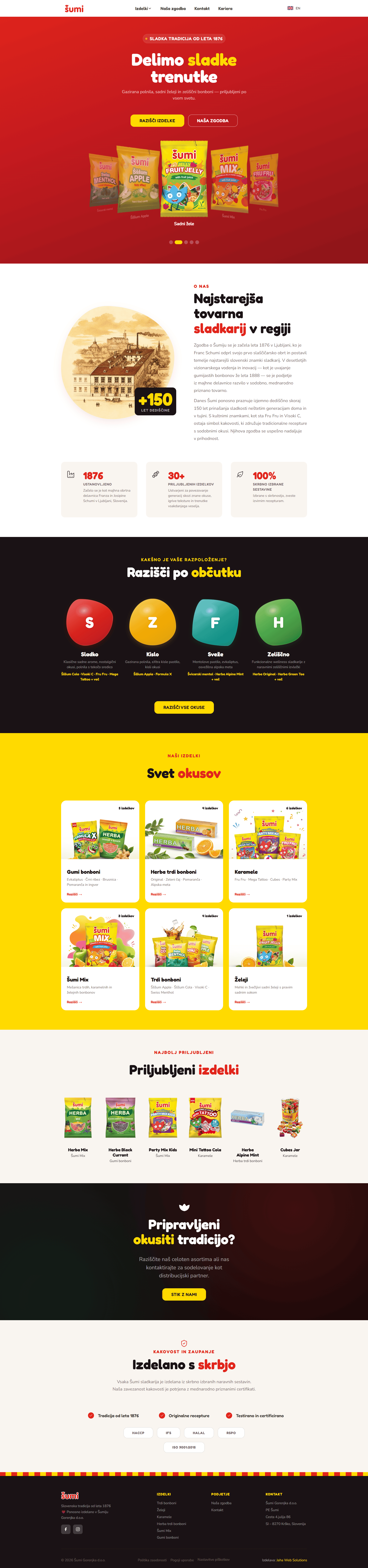 A full-page view of the Sumi homepage, running from the hero down through the flavour guide and the product range