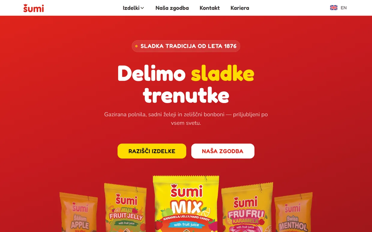 Šumi website on a desktop screen